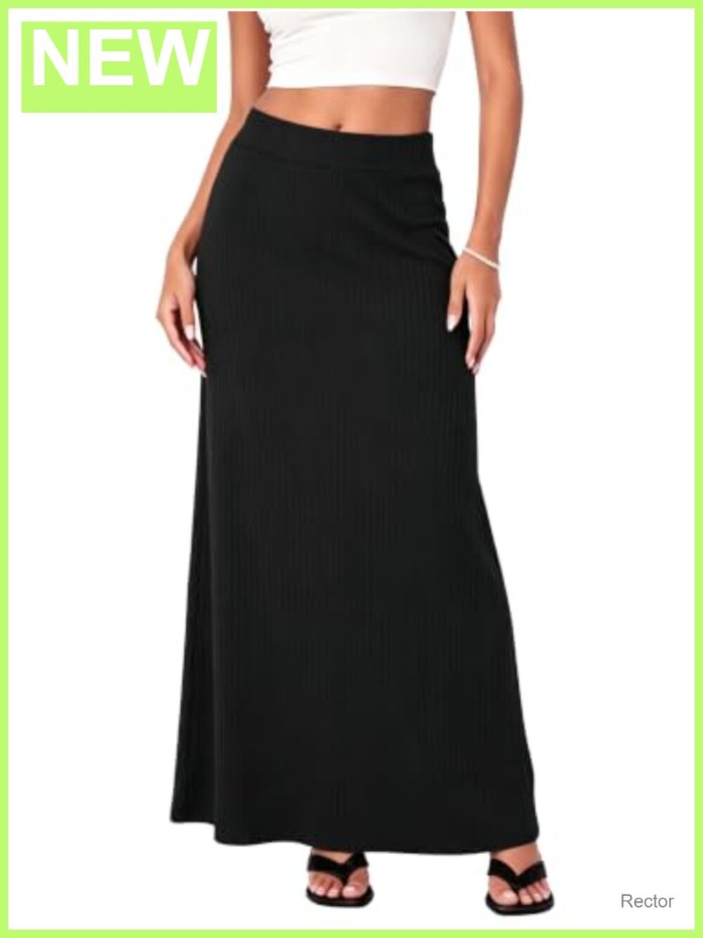 Ribbed Knit High Waist Maxi Skirt Comfy Ankle Length Long Skirt